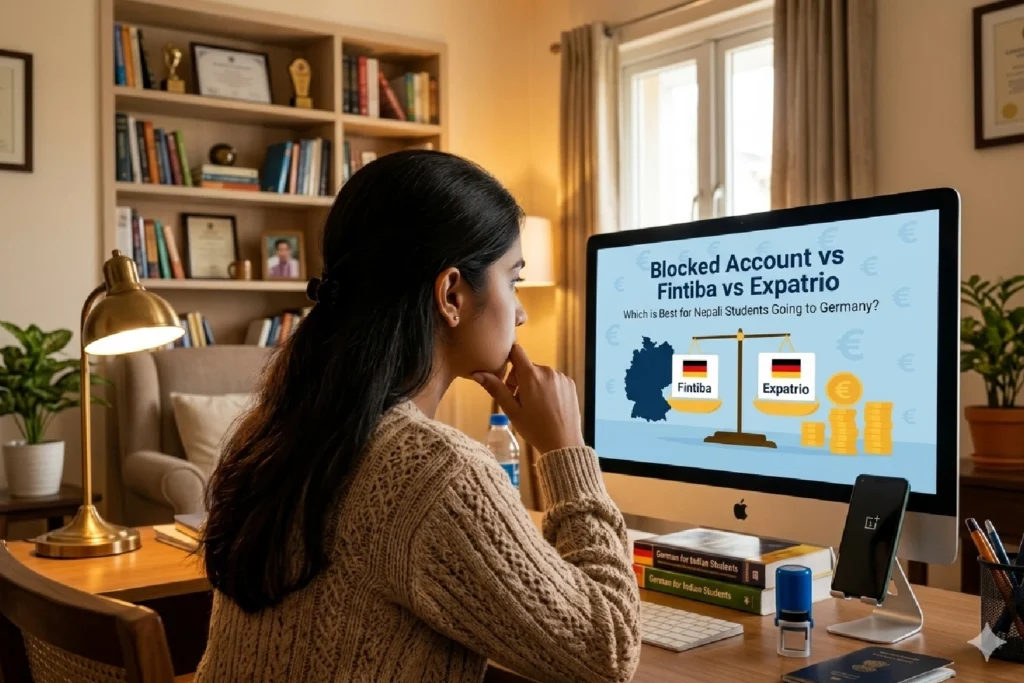 Girl Exploring Internet to Compare Fintiba vs Expatrio