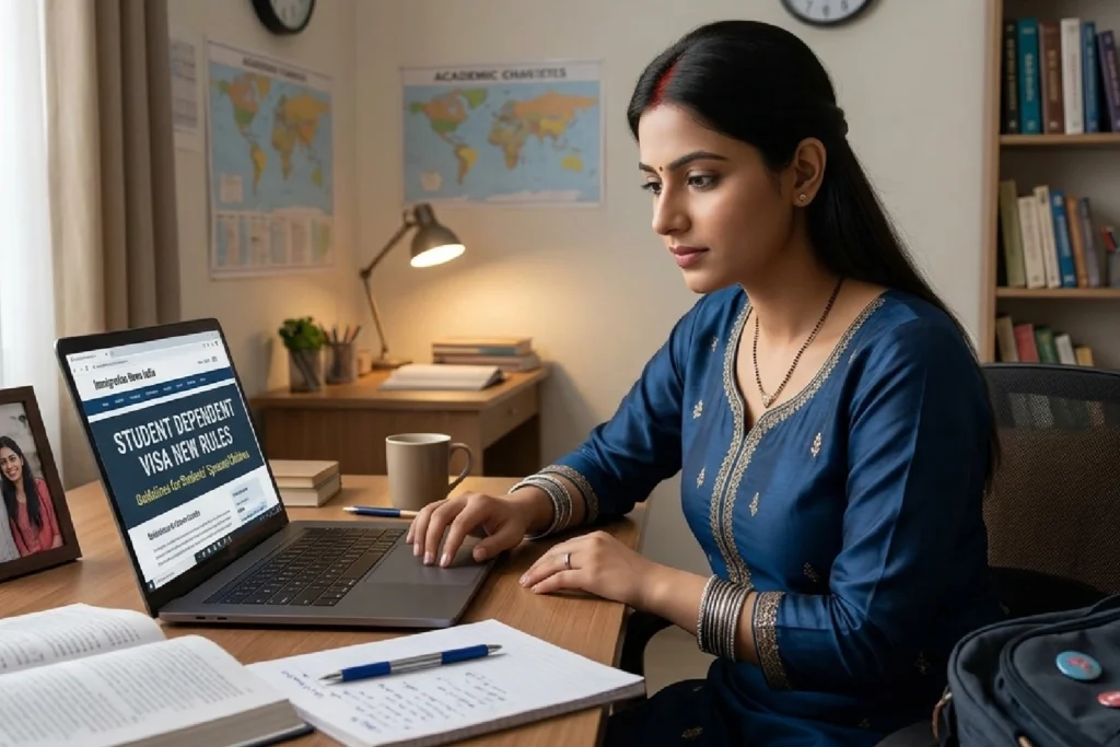 Indian Lady Exploring Internet for UK student dependent visa new rules 2026