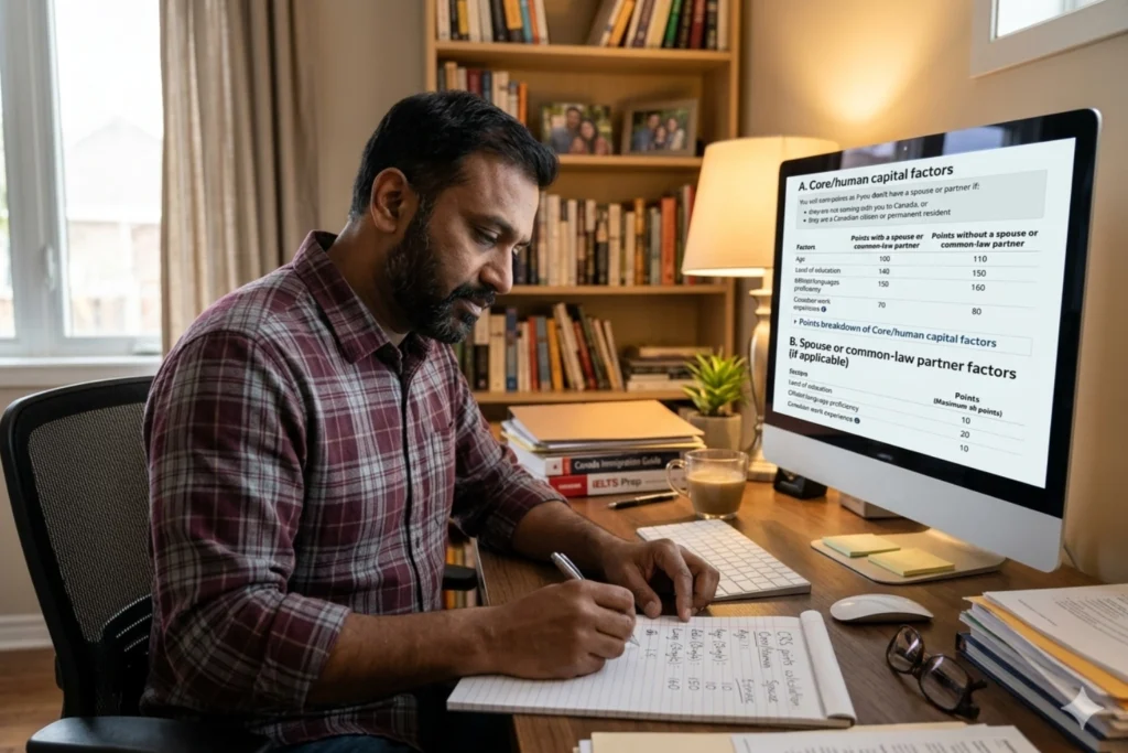 Man Calculating CRS Points for Canada PR