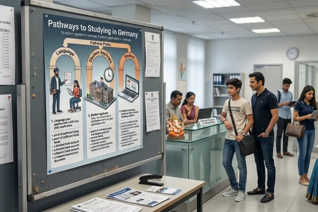 Student looking at Germany study visa infographic