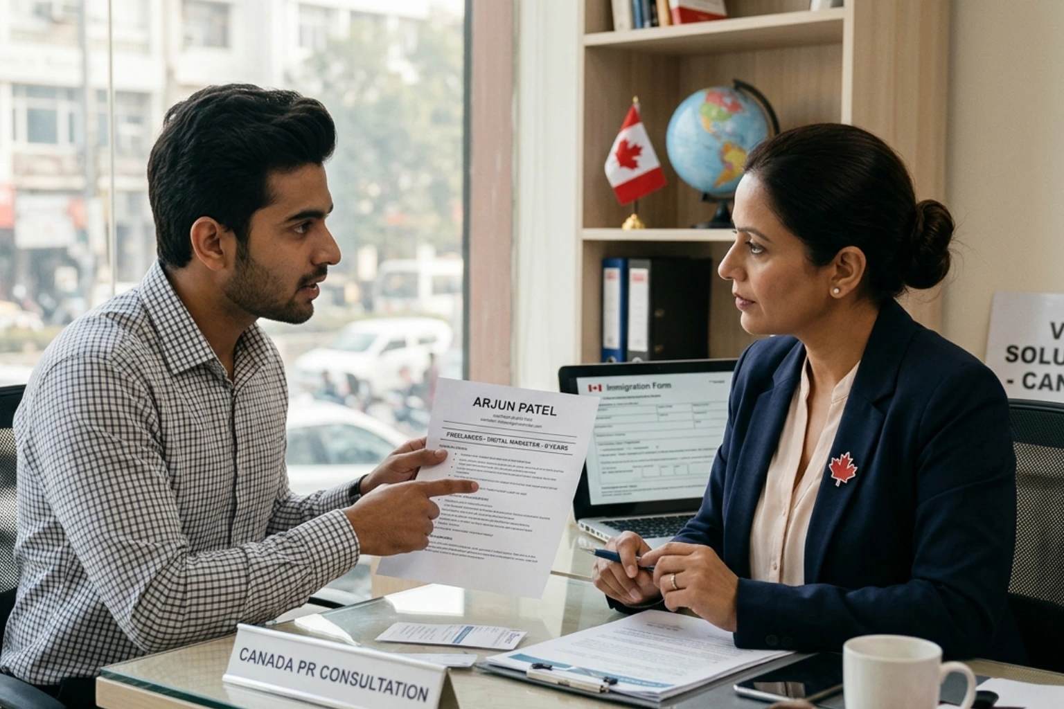 A Freelancer asking an immigration consultant if he can Apply for Canada PR