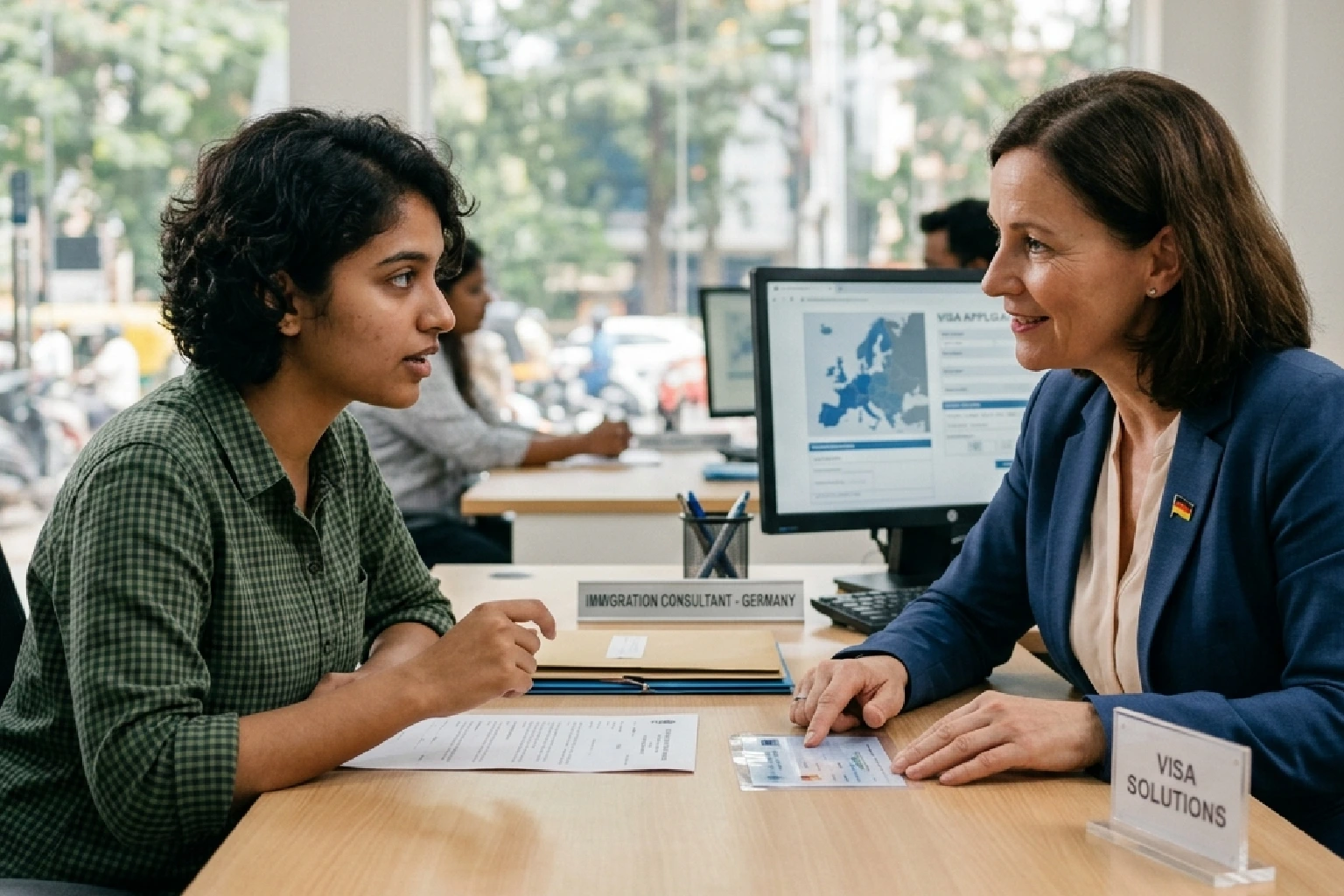 Immigration agent explaining how student seeking Germany study visa can open German blocked account without visiting a bank