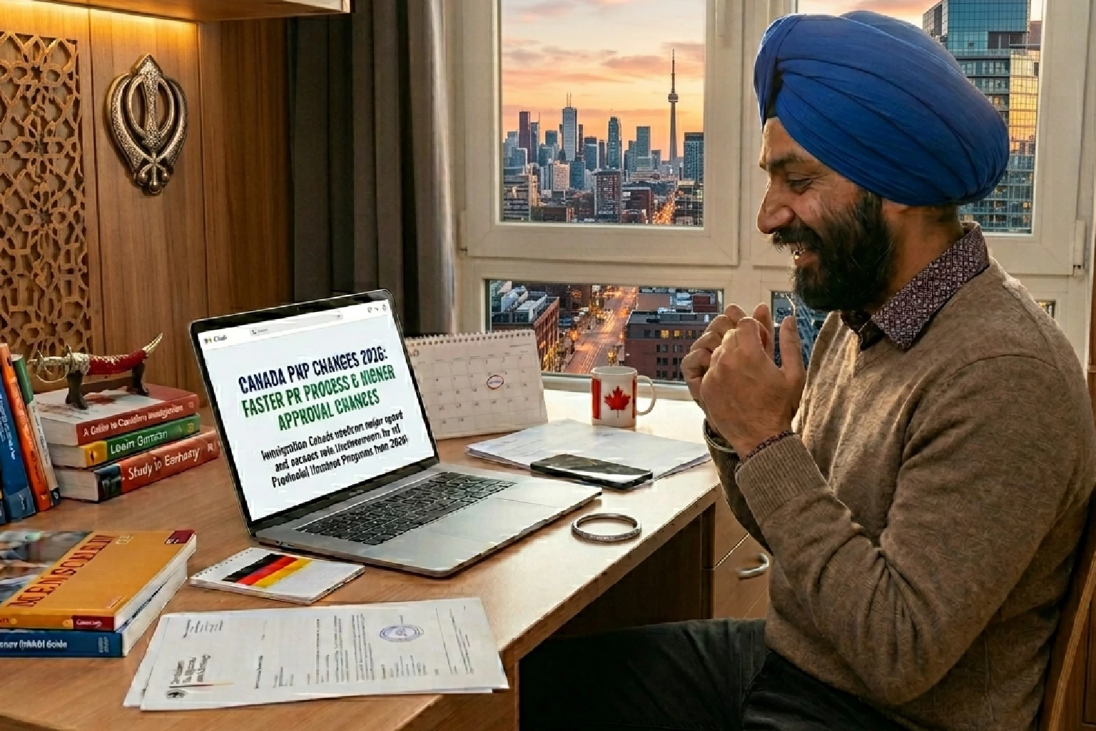 Indian Student on Canada Study Visa Checking Laptop Showing PNP Changed
