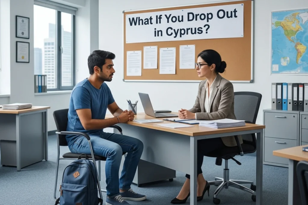 Student asking university counselor what if he drops out in Cyprus