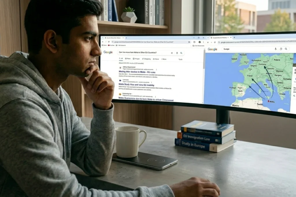 Student checking on internet if he can move from Malta to Other EU Countries?