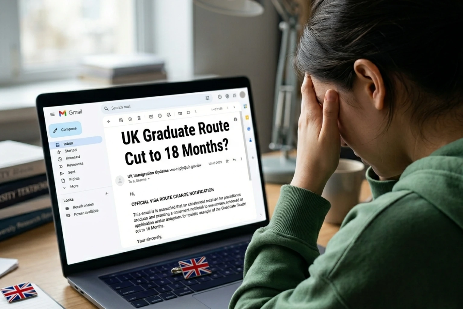 Indian student reading an email about UK Graduate Route Changing to 18 Months