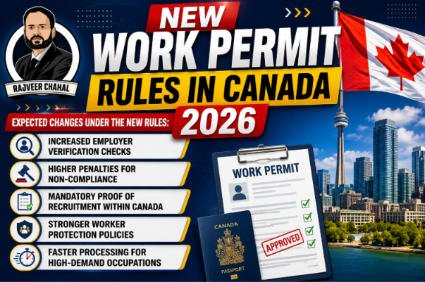 Infographic on Canada work permit rule changes 2026 with key updates, Canadian flag, and logo
